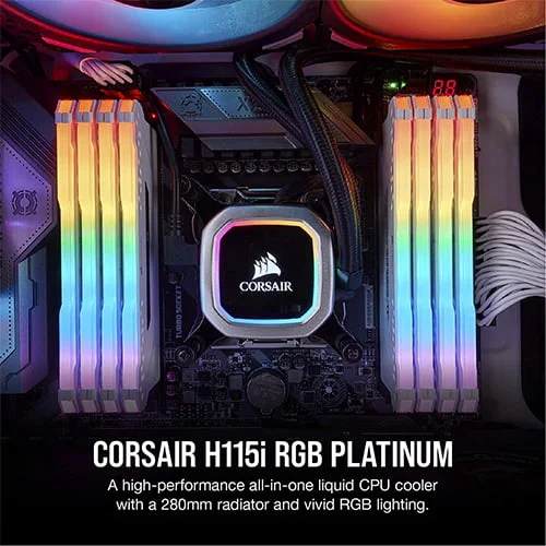 مبرد معالج مائي Corsair Hydro Series H115i RGB PLATINUM مقاس 280 ملم – CW-9060038-WW - Image 4