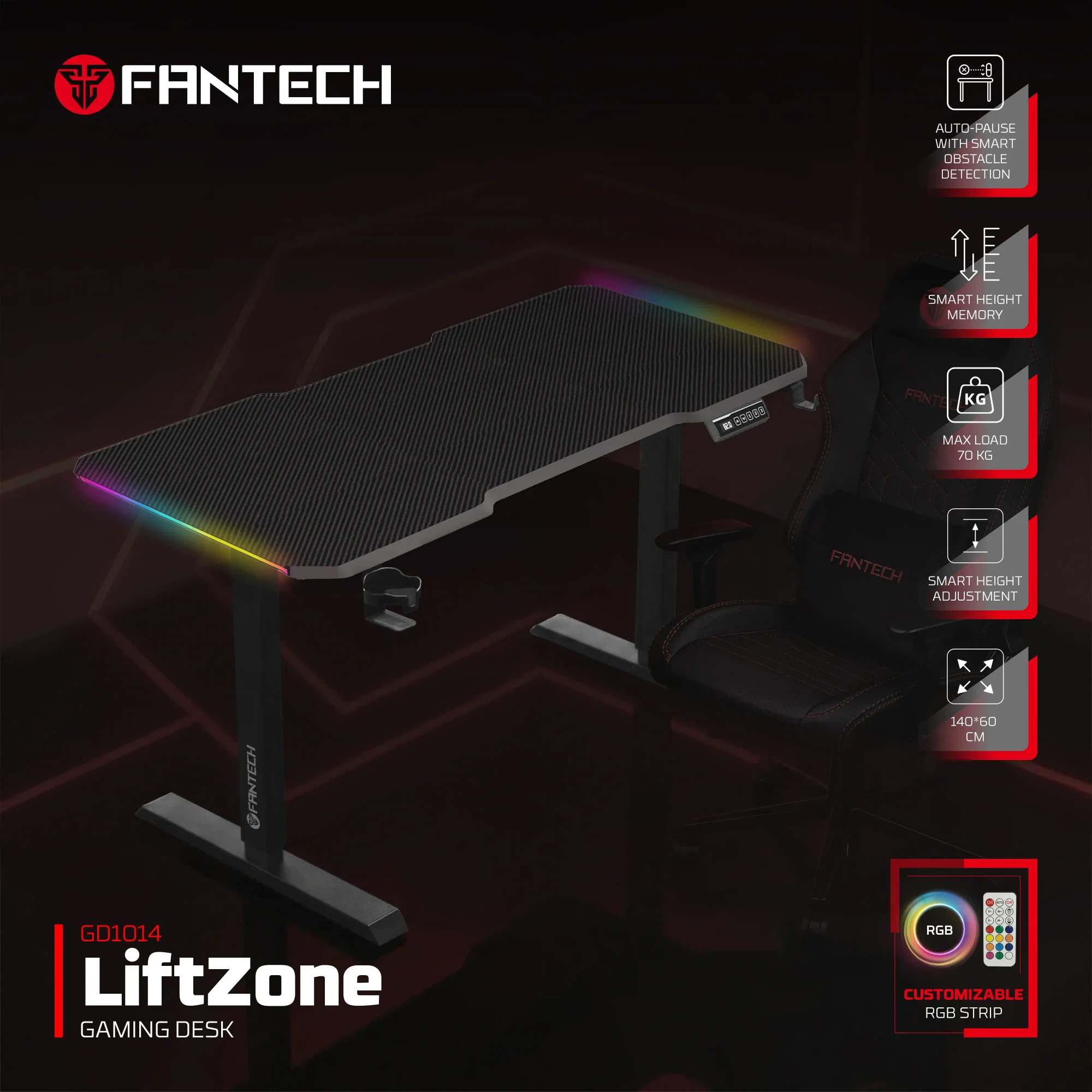 Fantech GD1014 LiftZone Adjustable Rising Gaming Desk - Thumbnail 3