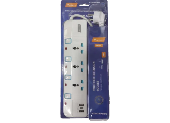 مشترك كهربائي Voltrax VX203USBC 3 متر مع 3 مقابس عالمية و2 USB-A وUSB-C - Image 2