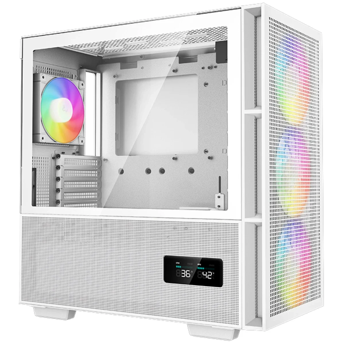 هيكل كمبيوتر DeepCool CH560 Digital ميد تاور بتدفق هواء عالٍ مع 3x140mm + 1x120mm مراوح ARGB وشاشة حالة مزدوجة - أبيض - Image 3