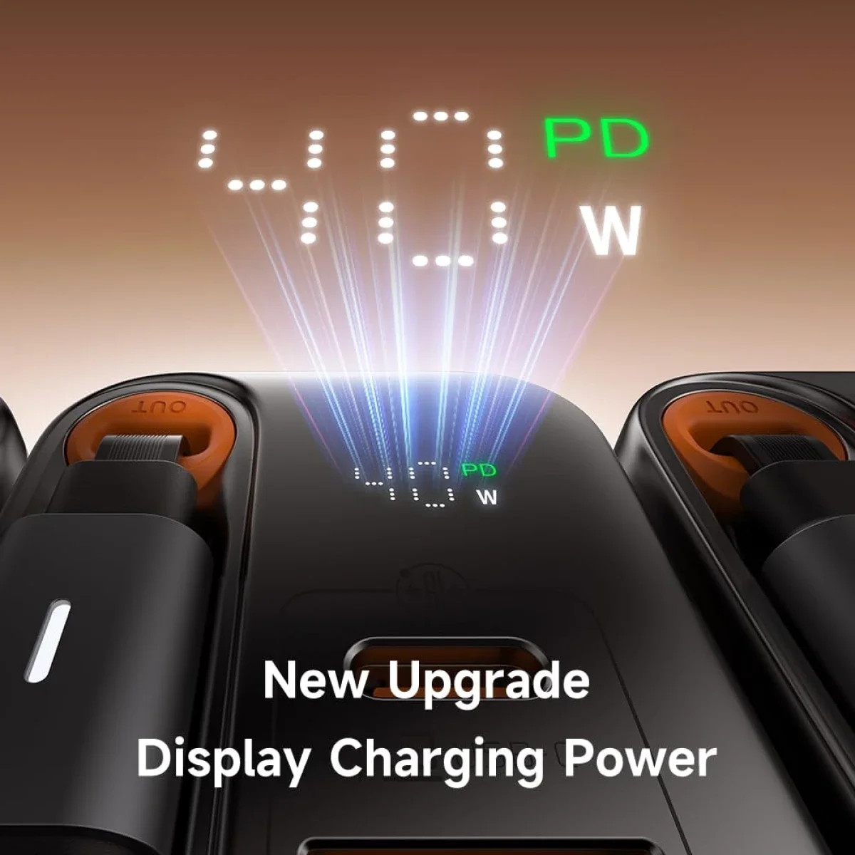Mcdodo CH-4280 40W GaN5 USB-C Charger with Retractable Cable, Dual USB Ports, LED Display - Black - Thumbnail 4