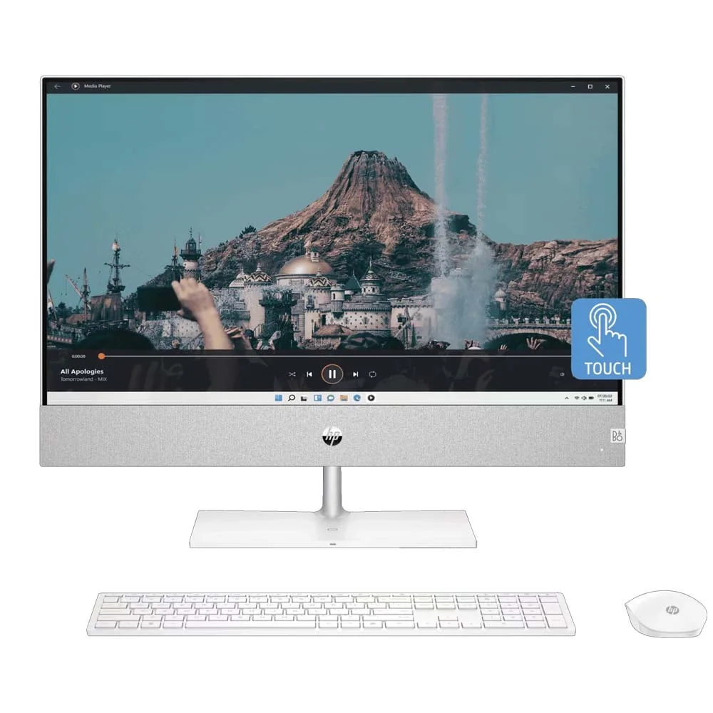 كمبيوتر الكل في واحد HP Pavilion 24-CA2000 بمعالج i7-13700T الجيل 13، رام 16GB DDR4، تخزين 512GB NVMe M.2 SSD، رسومات Intel UHD Graphics 770، شاشة لمس 23.8 إنش FHD، Windows 11 – 6L7A8AV-CTO3