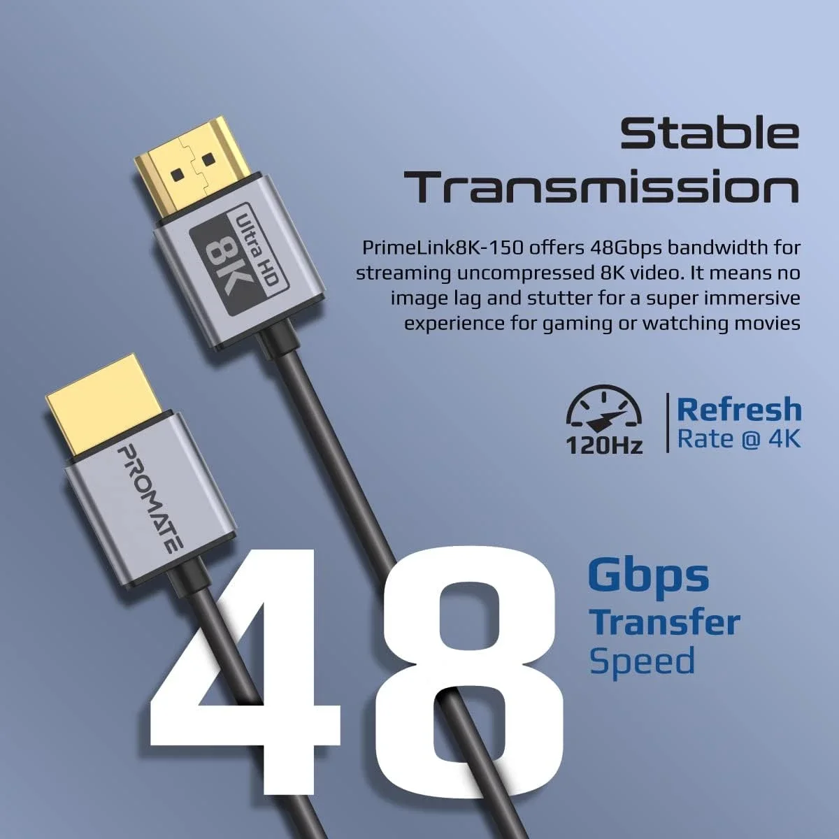 Promate PrimeLink8K-150 HDMI 2.1 Cable 1.5m 48Gbps 8K@60Hz eARC Black - Thumbnail 2