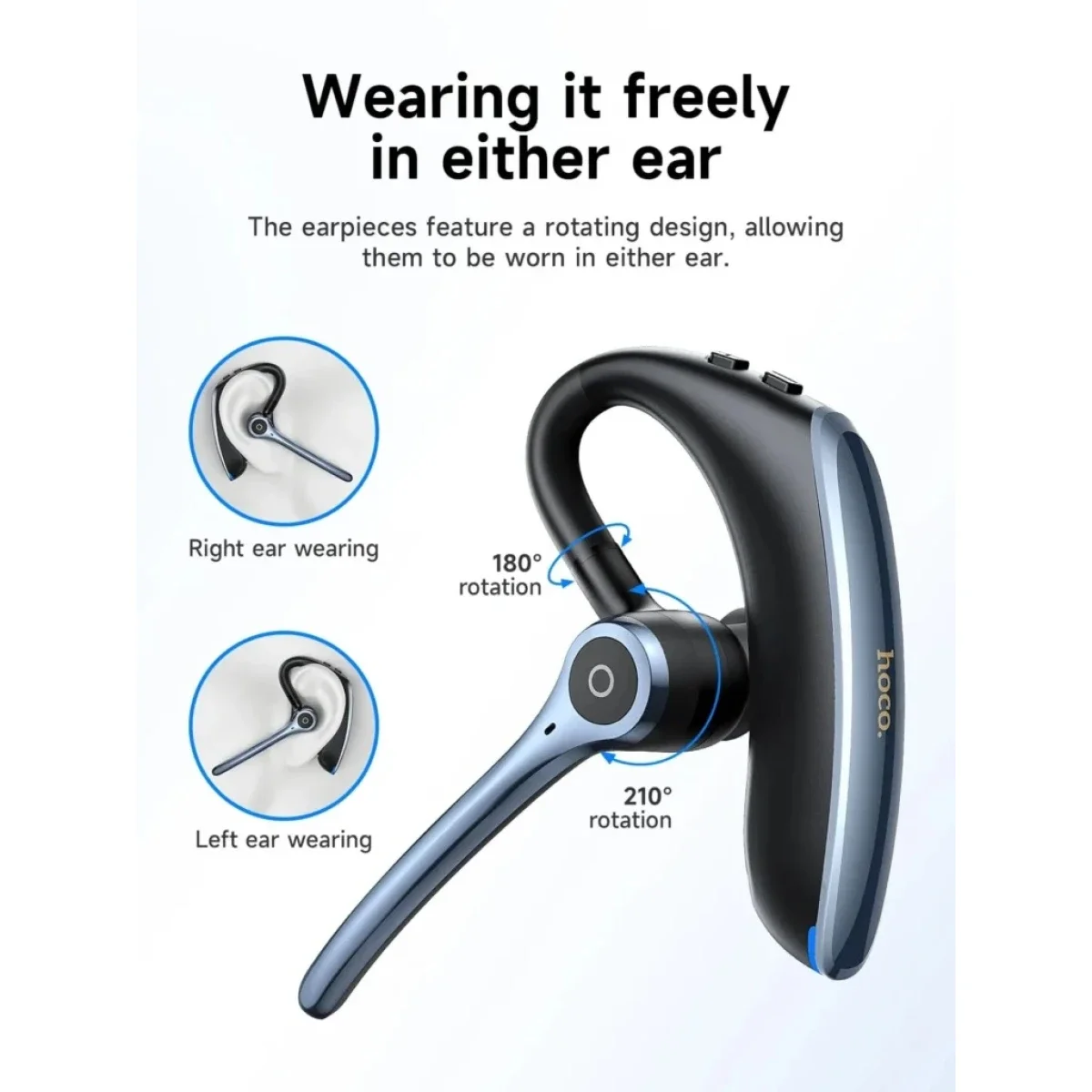 HOCO E90 Single-Ear Bluetooth Headset with ENC, Dual Microphones and 23-Hour Playtime - Black - Image 3
