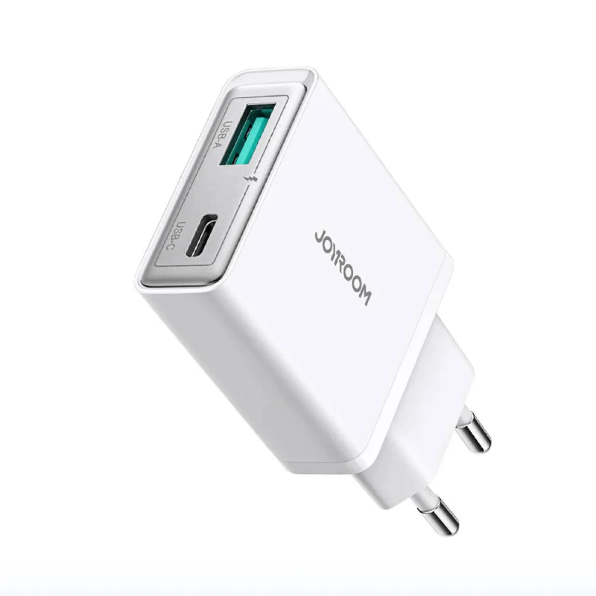 شاحن JOYROOM JR-TCF14 سريع فائق النحافة 20 واط بمنفذين USB-A وUSB-C - أبيض - Image 2