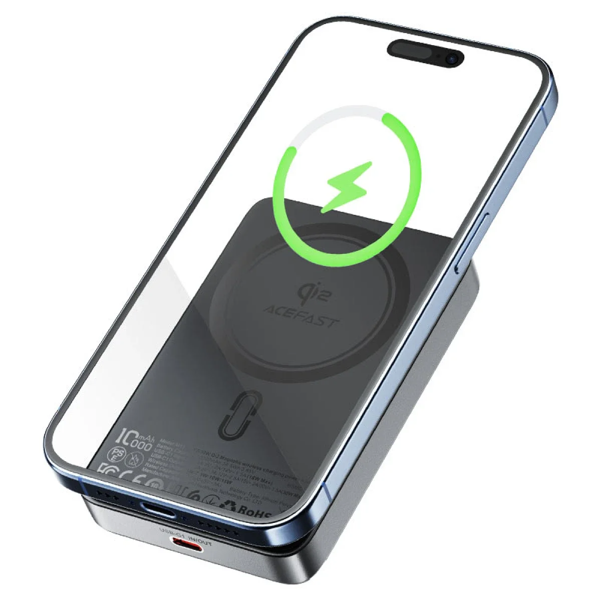 ACEFAST M11 10000mAh Qi2 15W Magnetic Wireless Power Bank with USB-C PD 30W - Black - Thumbnail 4