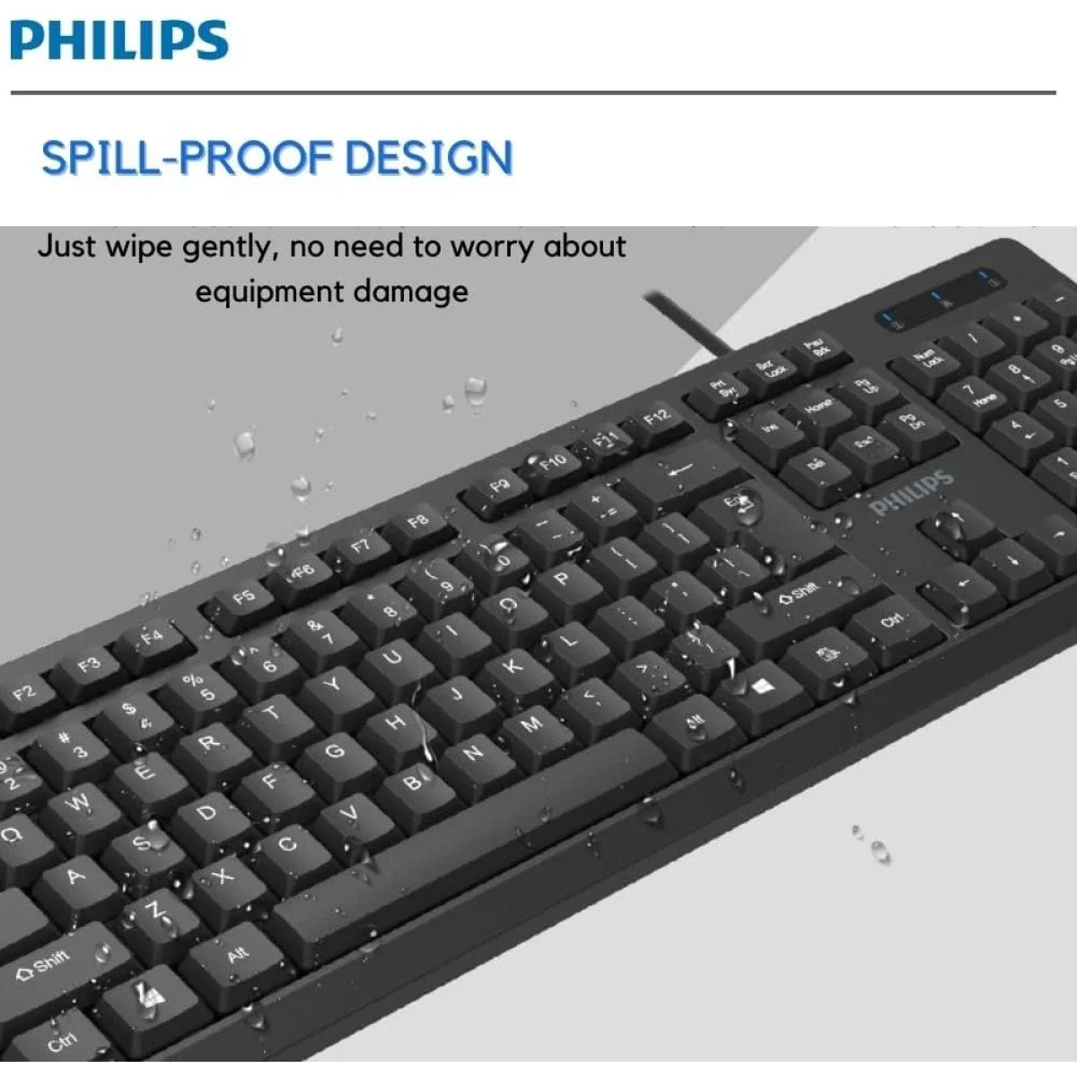 لوحة مفاتيح Philips K234 سلكية USB، 104 مفتاح مع لوحة أرقام، أسود - Image 9