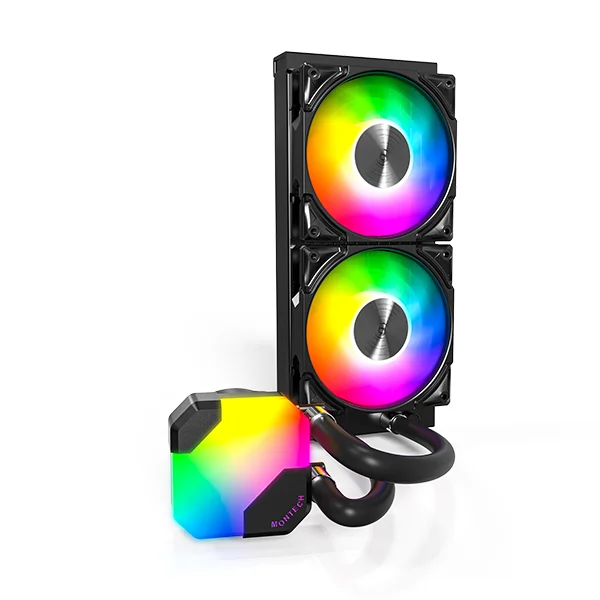 مبرد معالج سائل Montech HyperFlow ARGB 240 بنظام AIO، مضخة 3100 RPM، متوافق مع Intel وAMD، أسود - Image 2