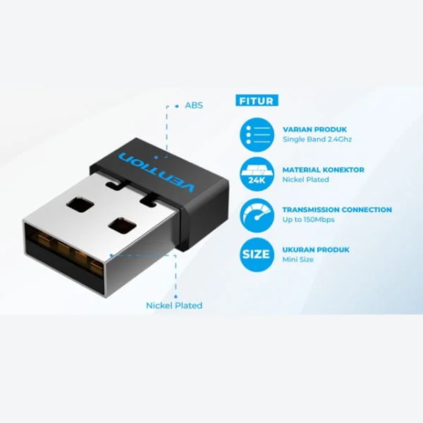 محول واي فاي USB Vention KDRB0 بتردد 2.4GHz وسرعة 150Mbps أسود - Image 2