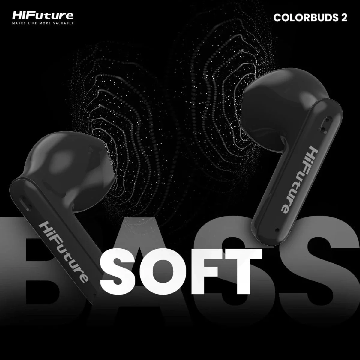 HiFuture ColorBuds2 TWS Wireless Earbuds, Bluetooth 5.3, 20-Hour Playtime, IPX5, Black - Thumbnail 4