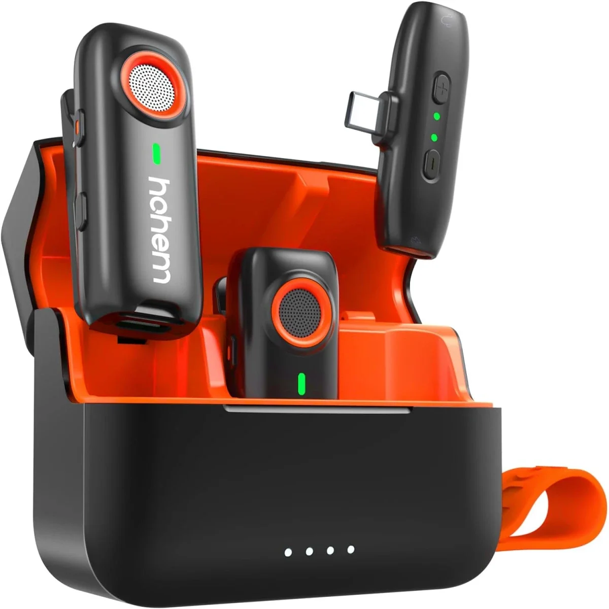 ميكروفون لافالير لاسلكي Hohem MIC-01 مع إلغاء ضوضاء DSP وبطارية 20 ساعة و2 TX + 1 RX، أسود