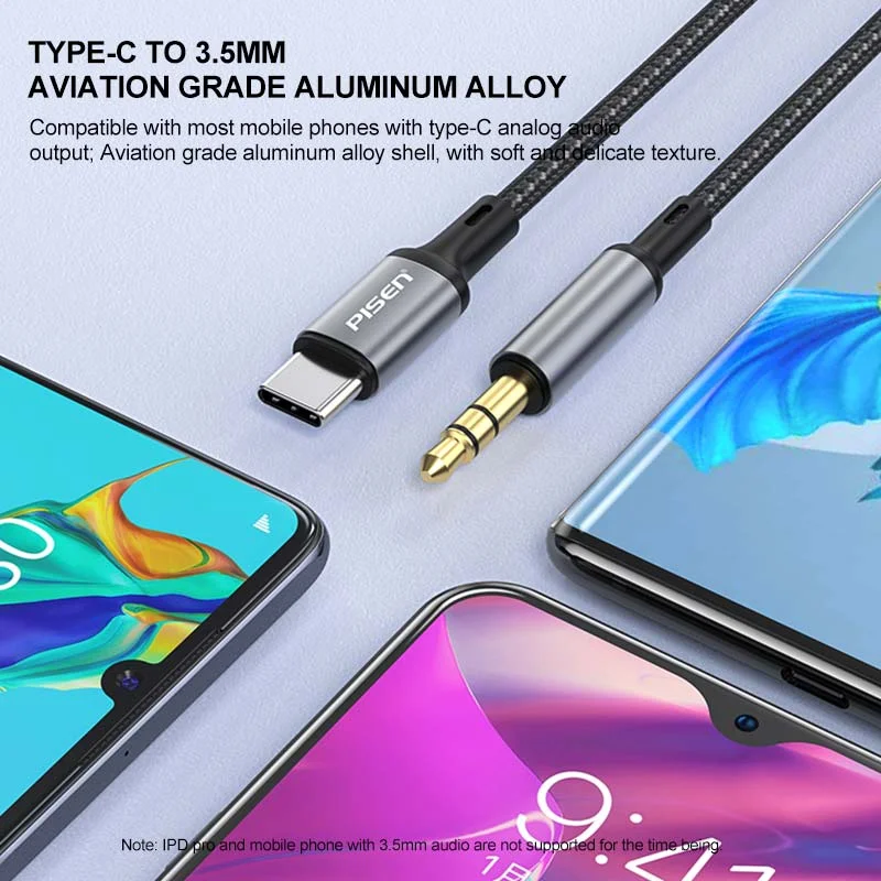 كيبل صوت Pisen LH-YP02-1000 مضفر بسبيكة ألمنيوم من Type-C إلى AUX 3.5 مم بطول 1 متر - Thumbnail 2