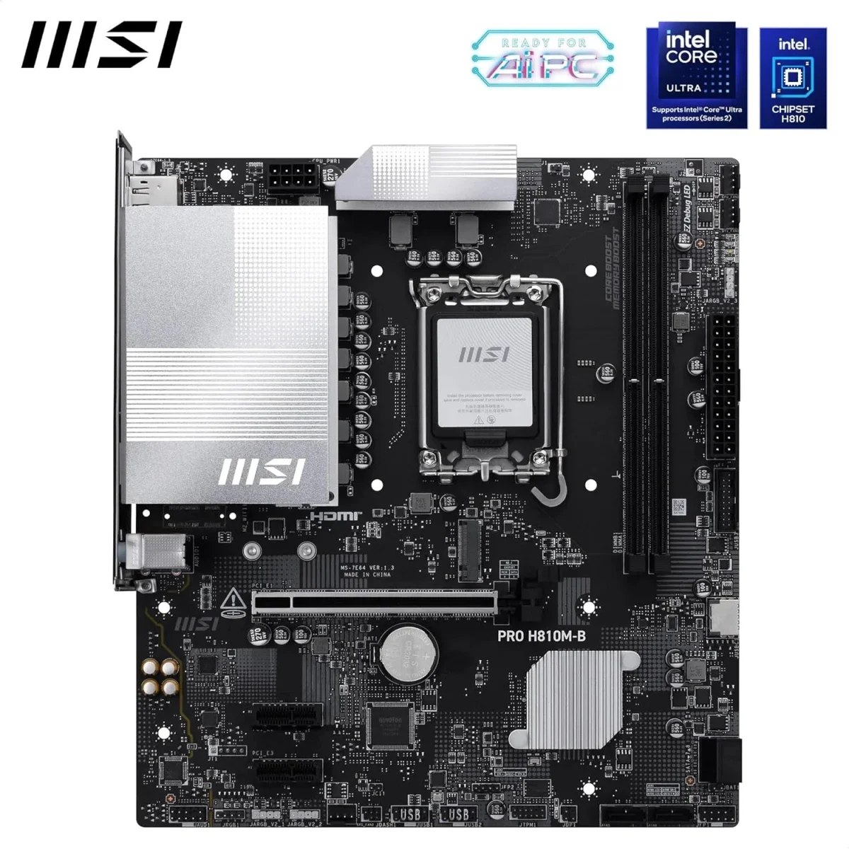 MSI PRO H810M-B mATX Motherboard LGA 1851 DDR5 PCIe 5.0 M.2 2.5G LAN - Thumbnail 2