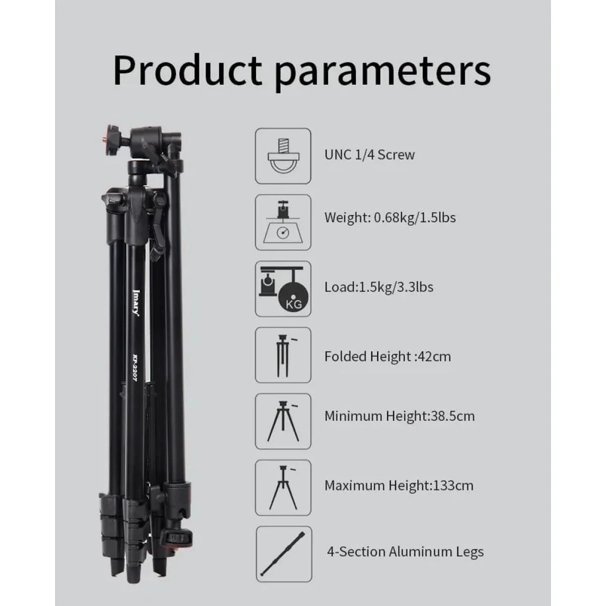 Jmary KP-2207 Professional Multi-Functional Tripod Stand with Camera & Phone Holder - Black - Image 6