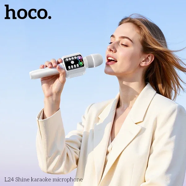 مايكروفون HOCO L24 بلوتوث للكاريوكي مع سماعة – أبيض - Image 2