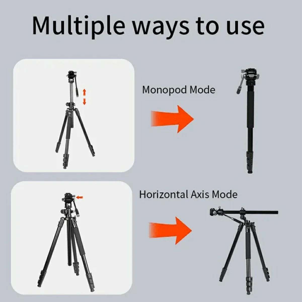 Jmary KS355+HG60 2-in-1 Camera Tripod & Monopod with 360° Ball Head - Black - Image 5
