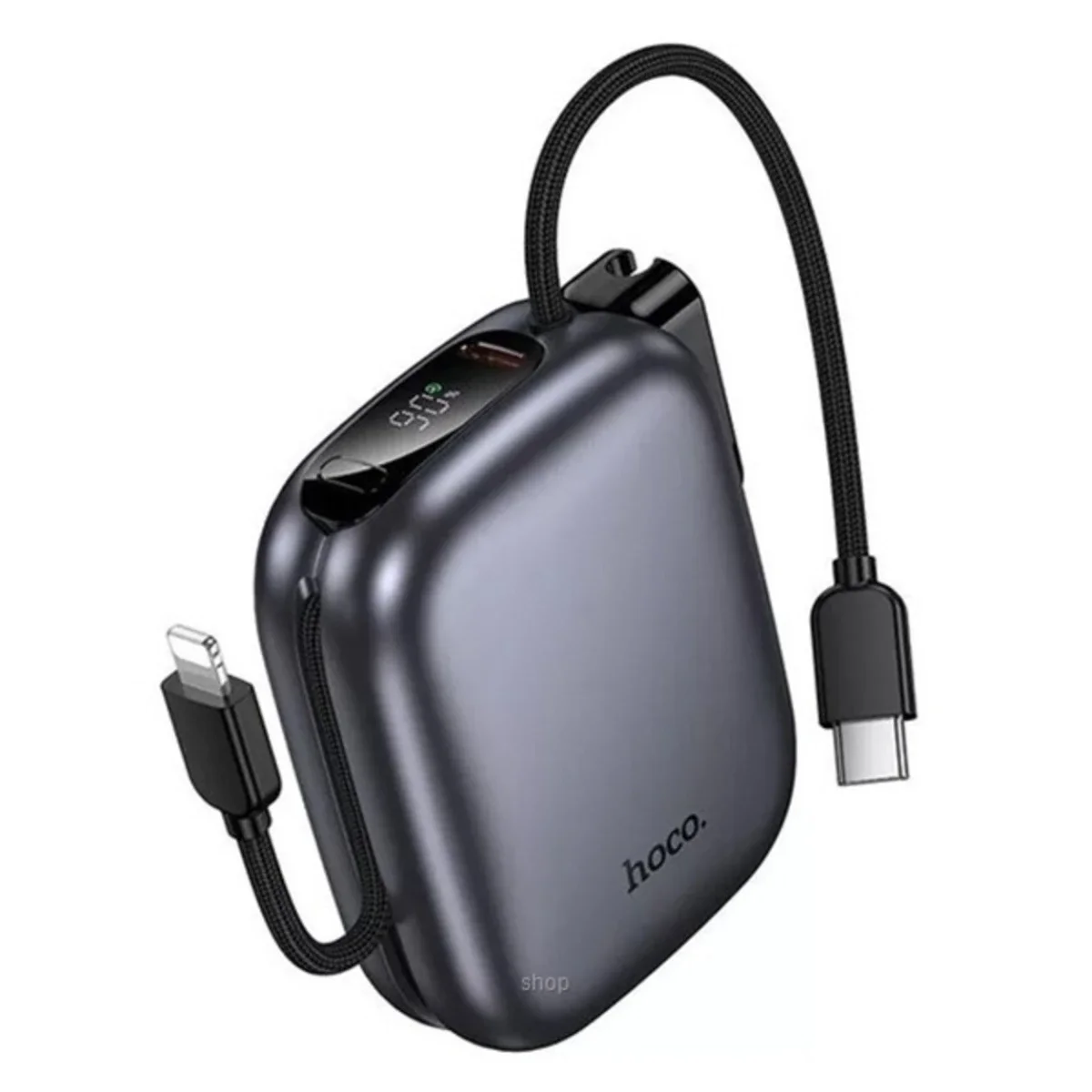 باور بانك HOCO Q49 Peak سعة 10000mAh بشحن PD20W وكابل مدمج - رمادي معدني - Thumbnail 2