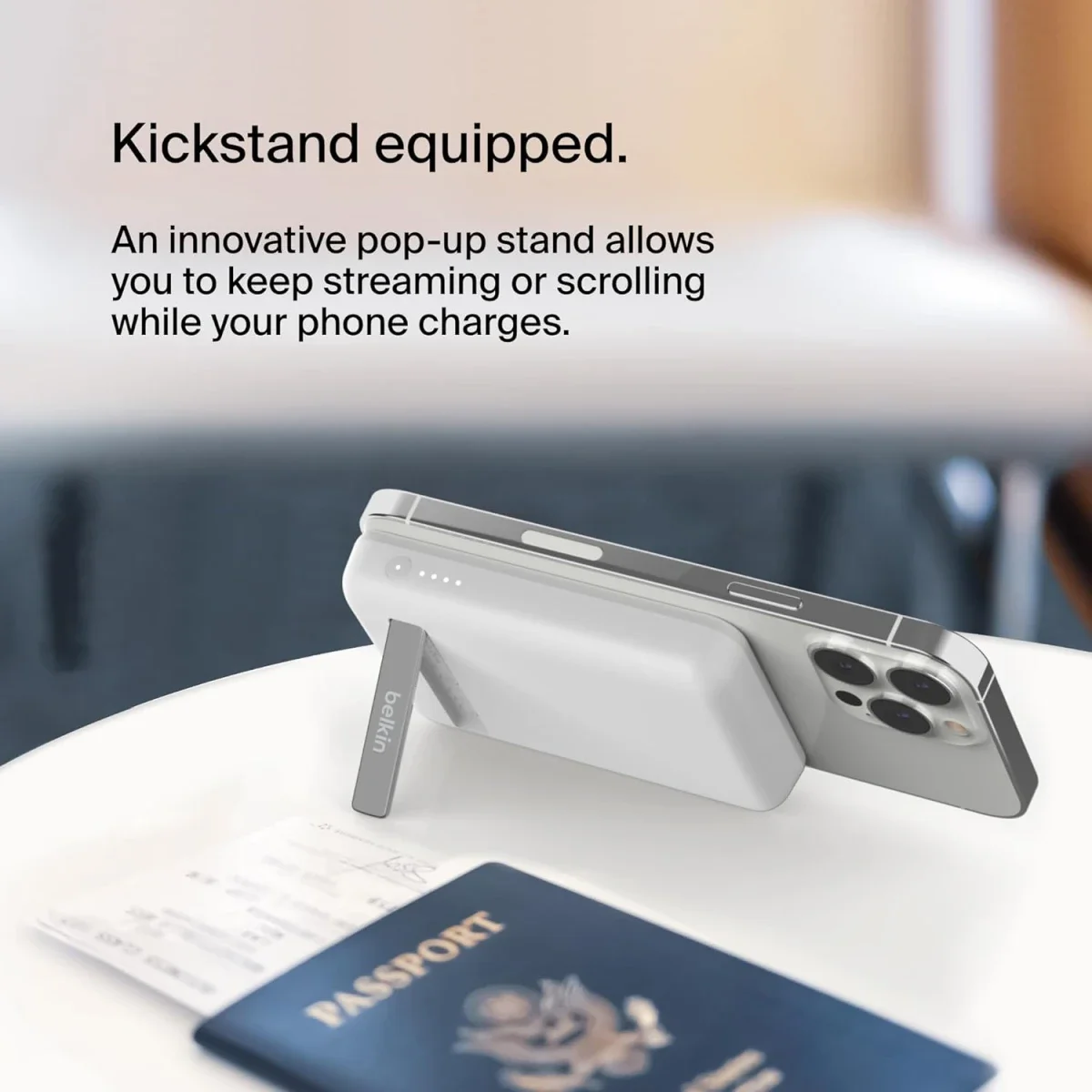 باور بانك لاسلكي Belkin BoostCharge بسعة 5000mAh وشحن MagSafe بقدرة 7.5W مع حامل منبثق - أبيض - Thumbnail 8