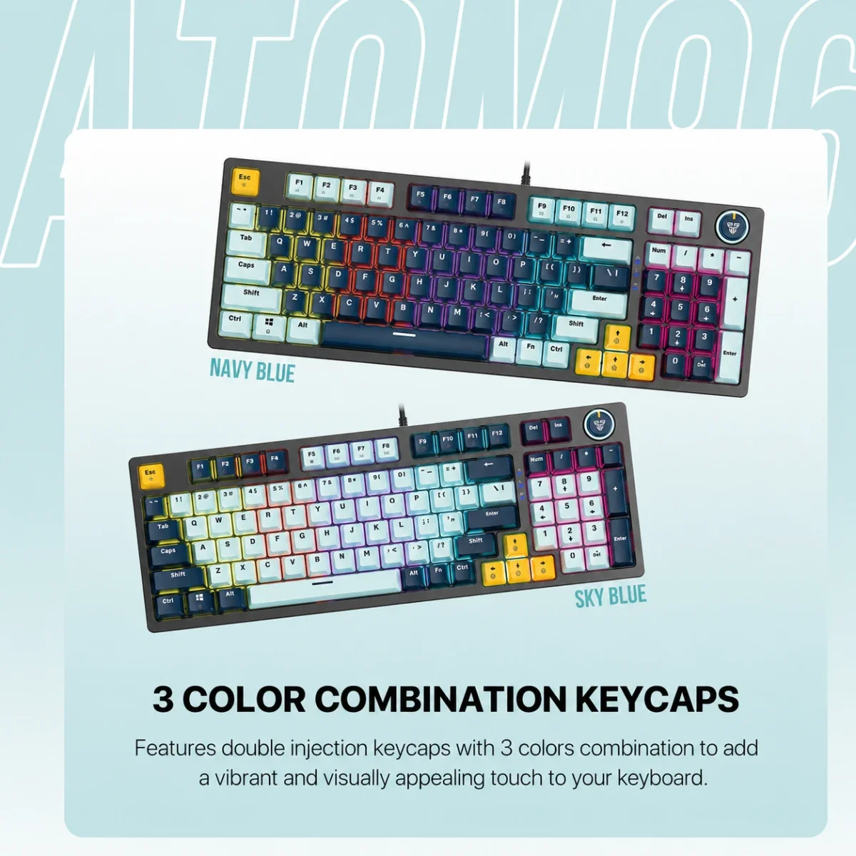 Fantech ATOM96 MK890V2 MIZU 96-Key Wired Mechanical Gaming Keyboard SkyBlue / Navy with Taro Switches - Image 6