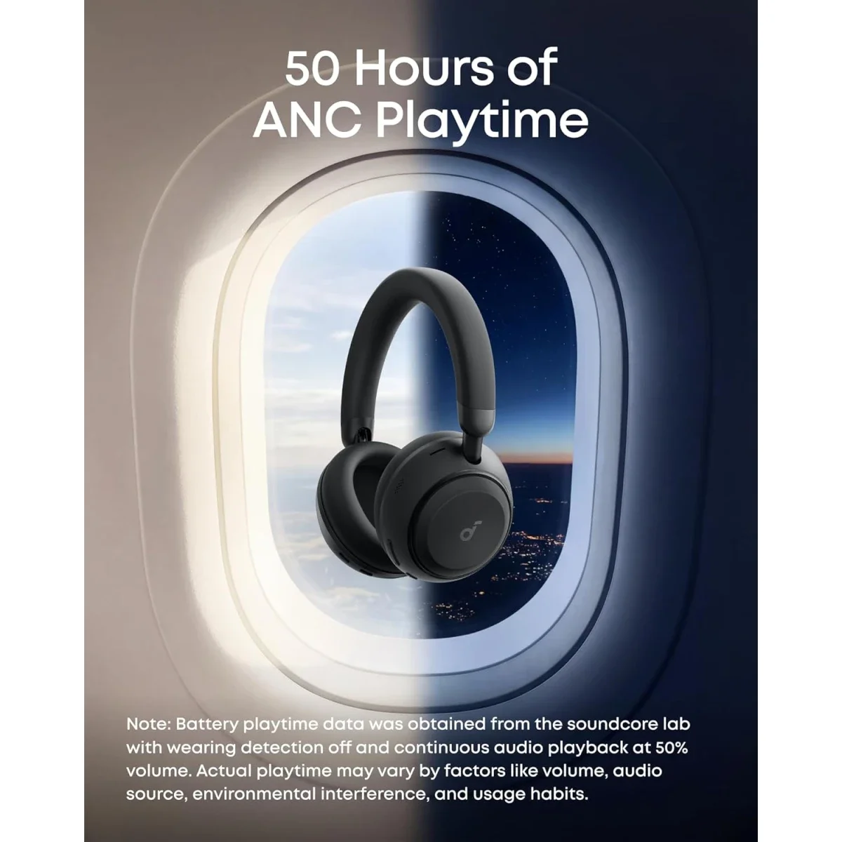 Anker Soundcore Space 2 Active Noise Cancelling Headphones, Bluetooth 6.1, 50H Playtime, Jet Black - Thumbnail 6
