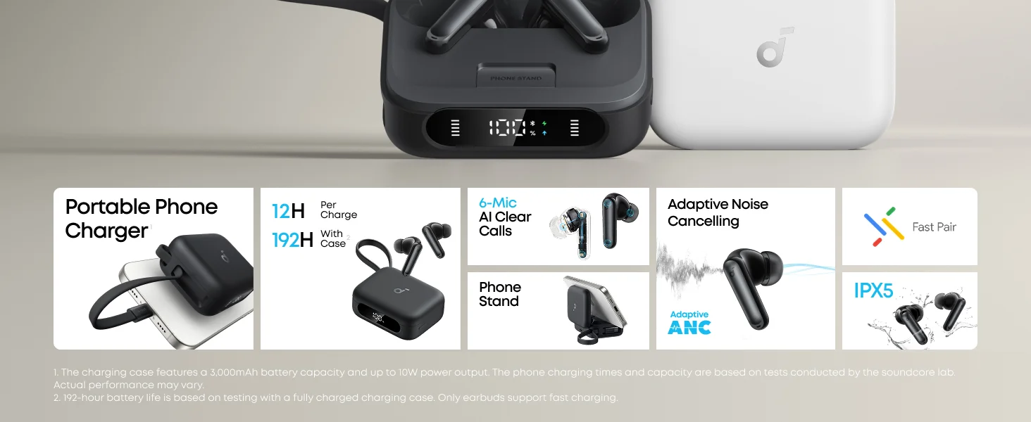سماعات أذن Anker Soundcore P41i لاسلكية بعزل ضوضاء تكيفي مع علبة شحن 3000mAh، أبيض - Image 9