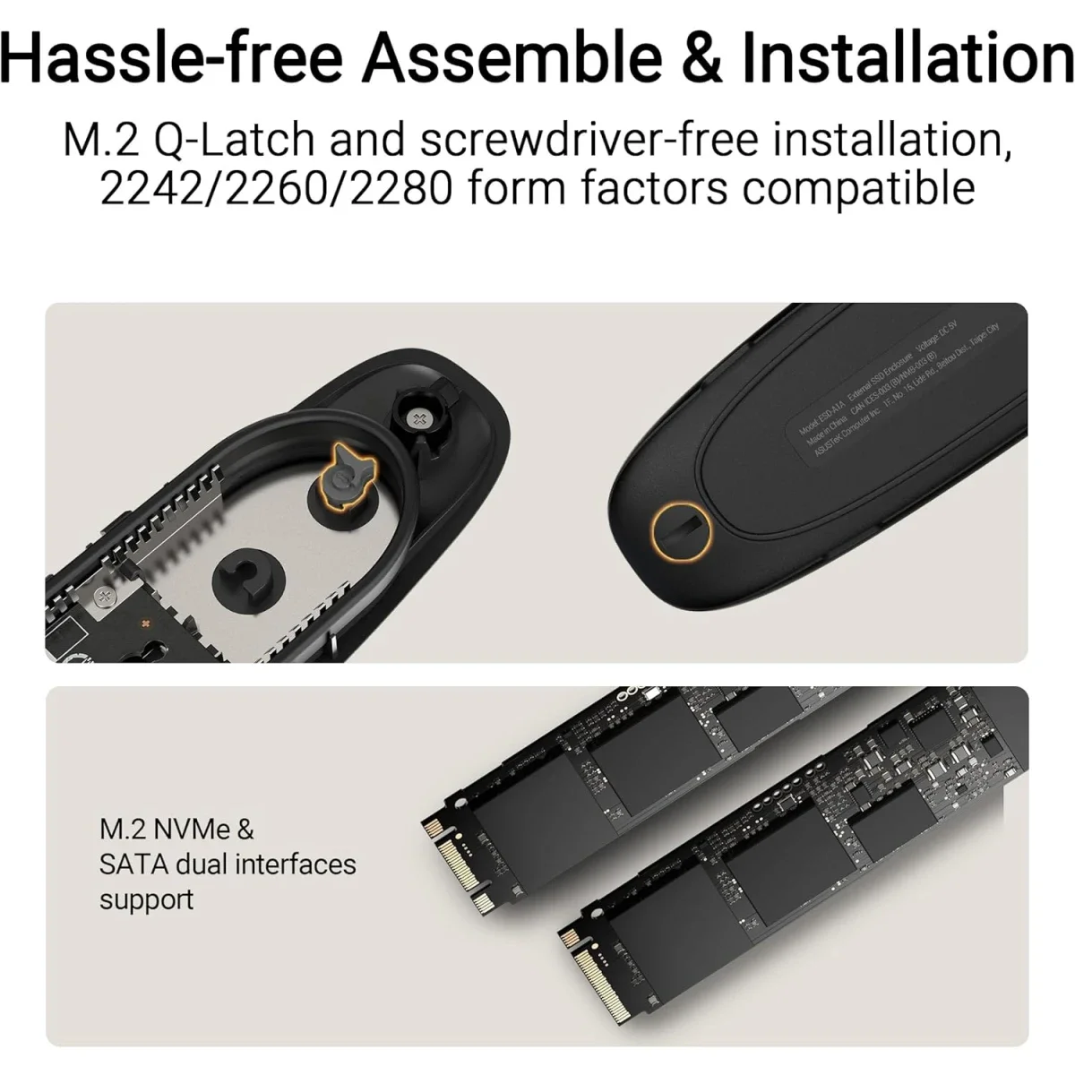 حافظة SSD Asus Cobble USB-C 3.2 Gen 2x1 لأقراص M.2 NVMe وSATA بسرعة 10Gbps رمادي - Image 5