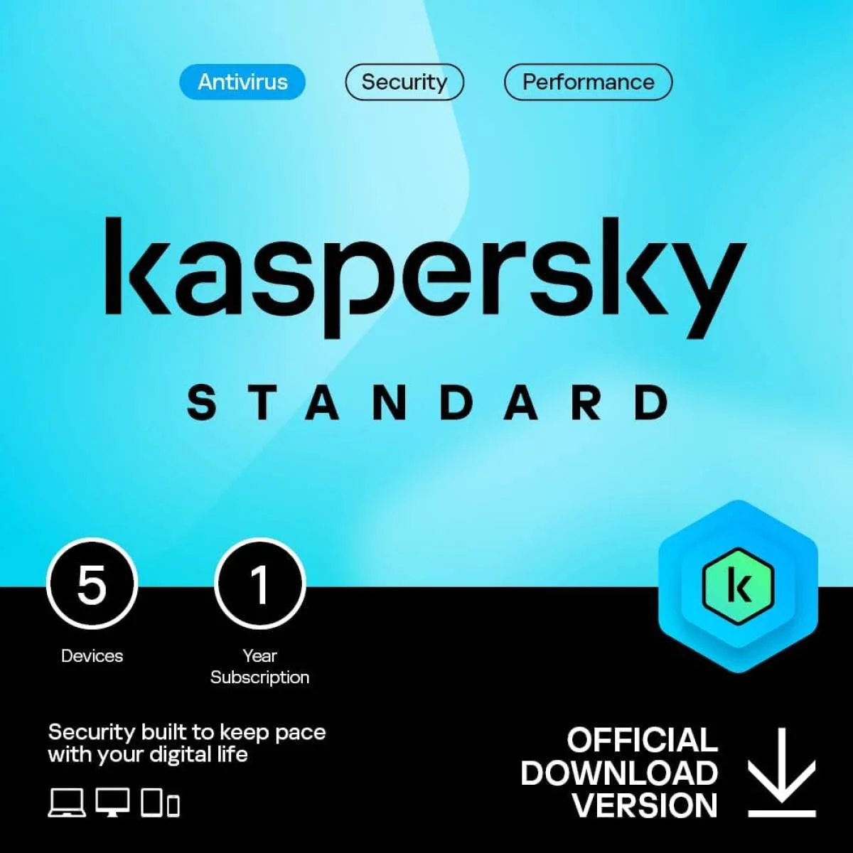 مكافحة فيروسات Kaspersky Standard لـ 5 أجهزة لمدة سنة