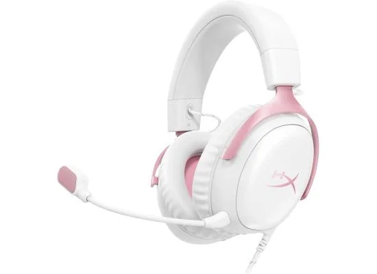Hyper X Cloud III Wired Gaming Headset with 53mm Drivers, DTS Spatial Audio, White Pink - Thumbnail 7