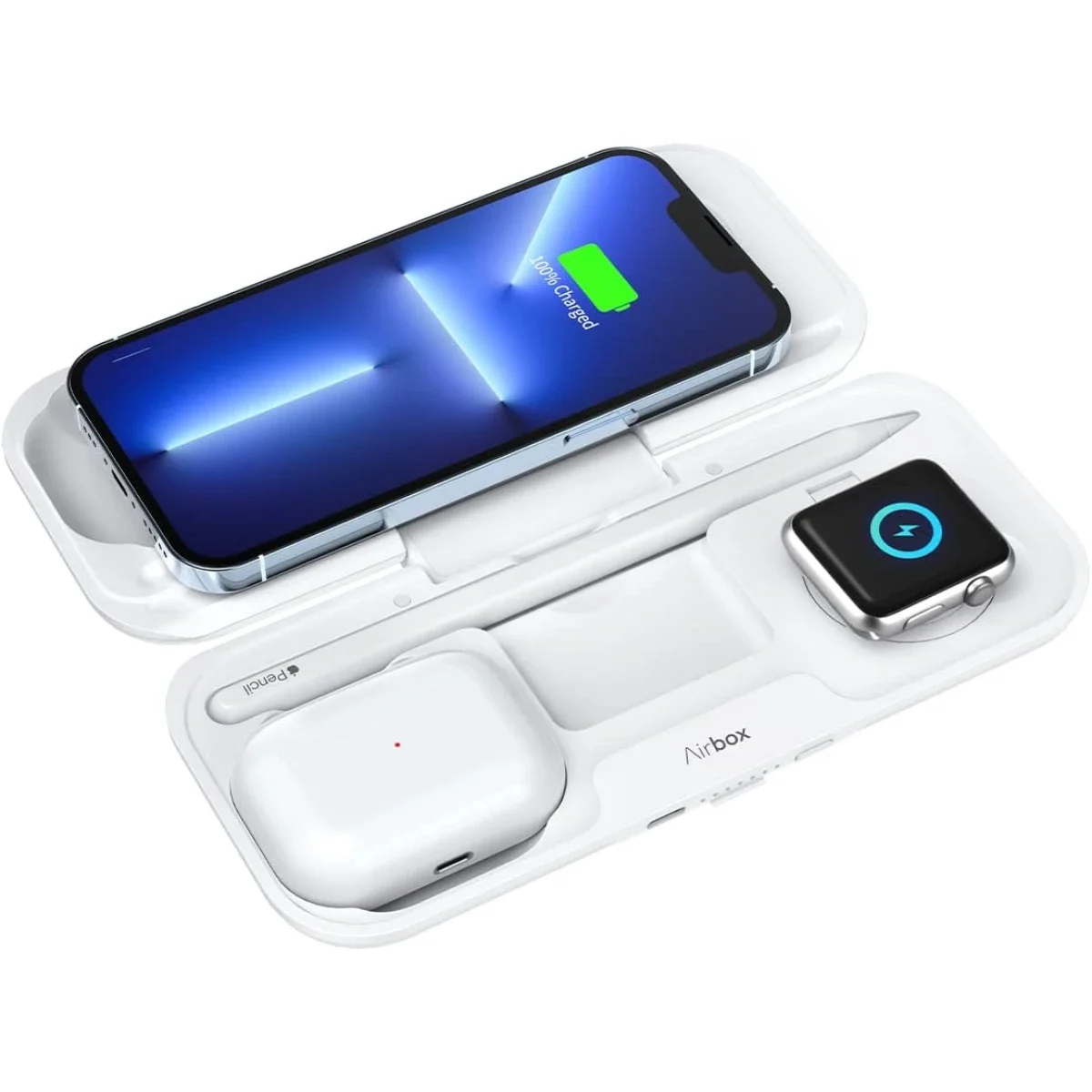 باور بانك MOMAX Airbox لاسلكي قابل للطي 5 في 1 بسعة 10000mAh أبيض