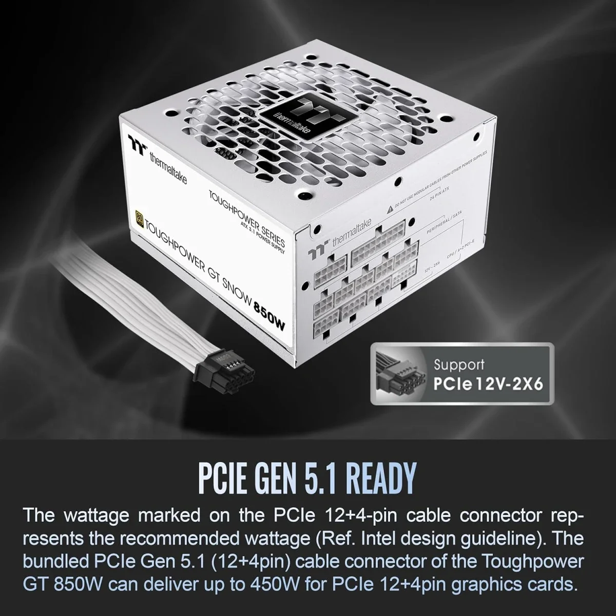 Thermaltake Toughpower GT 850W ATX 3.1 80 Plus Gold Fully Modular Power Supply White - Thumbnail 4