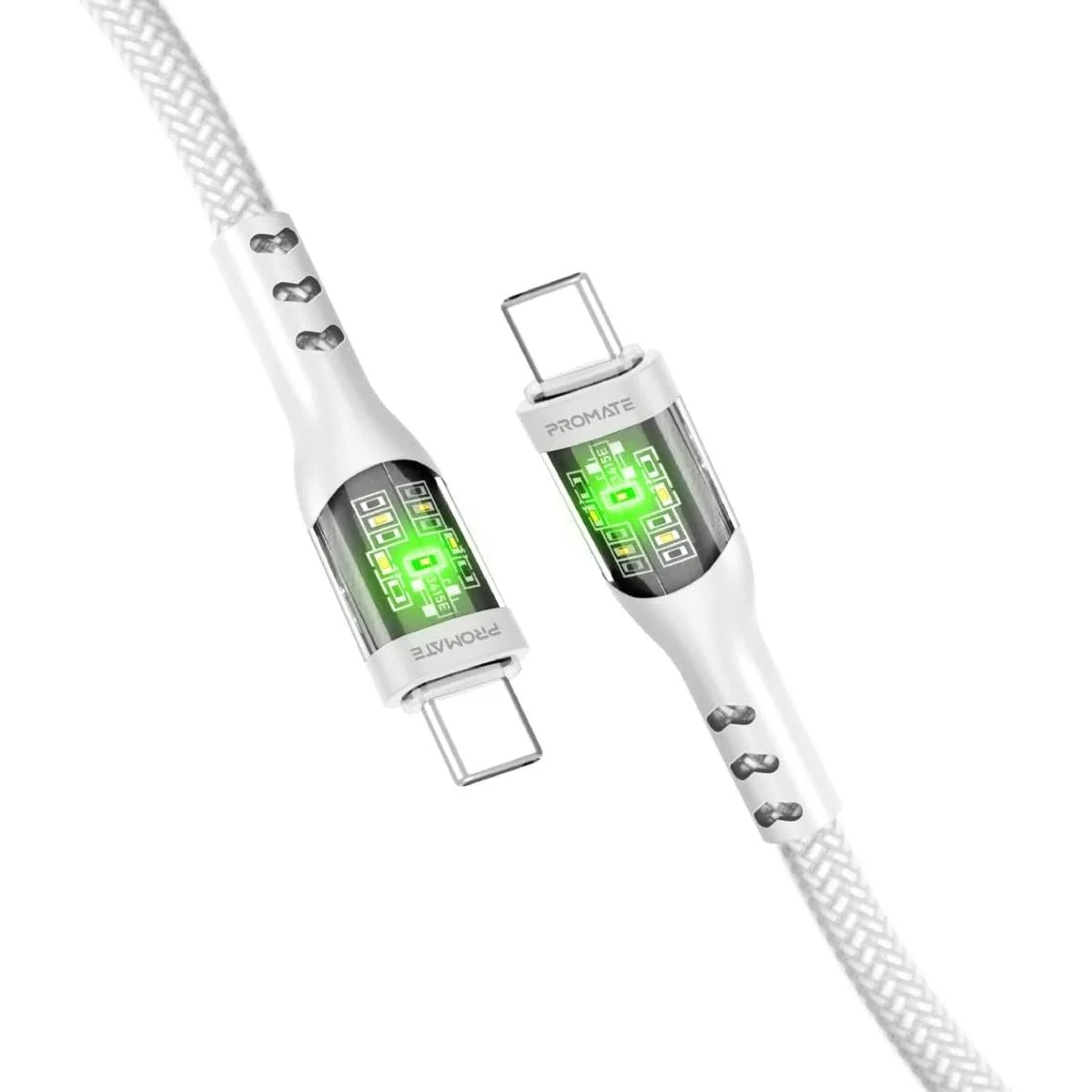 Promate TransLine-CC USB-C to USB-C Cable 60W PD 120cm Nylon Braided White