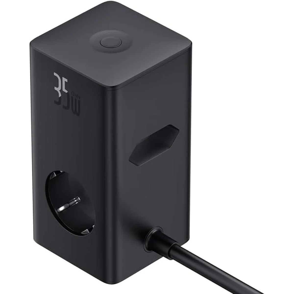 مشترك كهربائي رقمي Baseus PowerCombo Tower بقدرة 35 واط، 3 منافذ AC و2 USB-A و2 USB-C، سلك EU بطول 1.5 متر - أسود - Thumbnail 3
