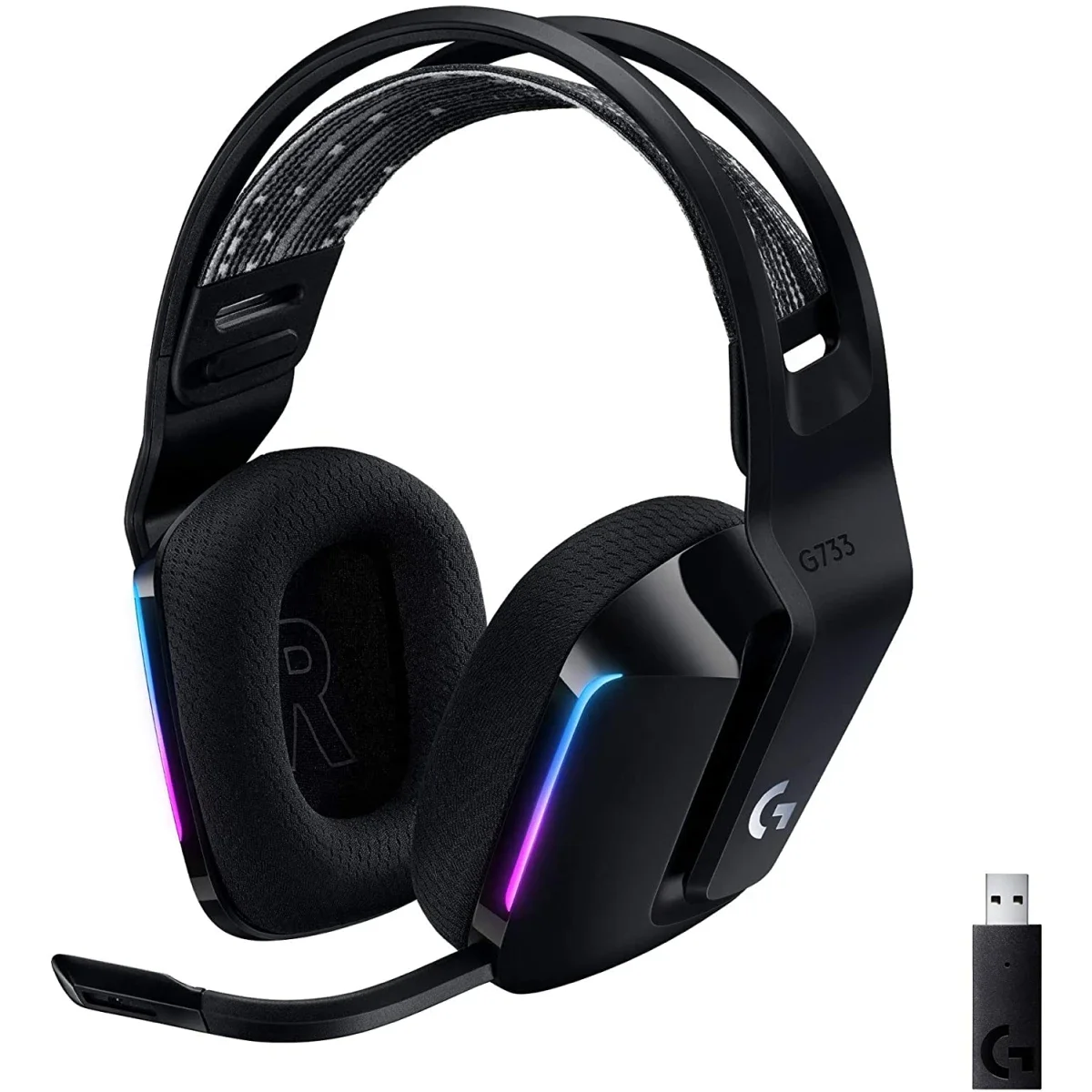 سماعة ألعاب Logitech G733 لاسلكية بتقنية LIGHTSPEED وإضاءة LIGHTSYNC RGB وميكروفون Blue VO!CE، أسود - Thumbnail 2