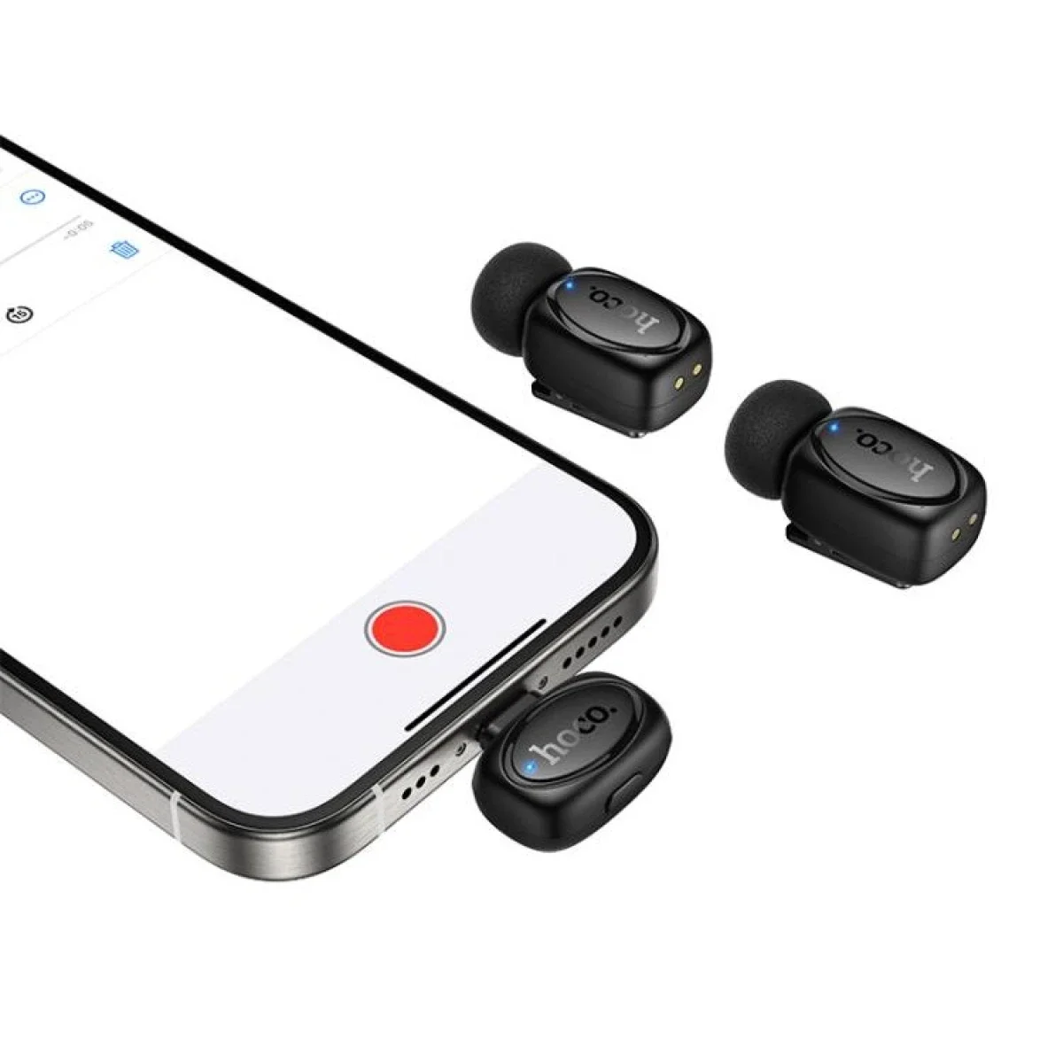 HOCO L19 Dual Wireless Lavalier Microphone with Type-C Receiver and Lightning Adapter, Black - Image 3