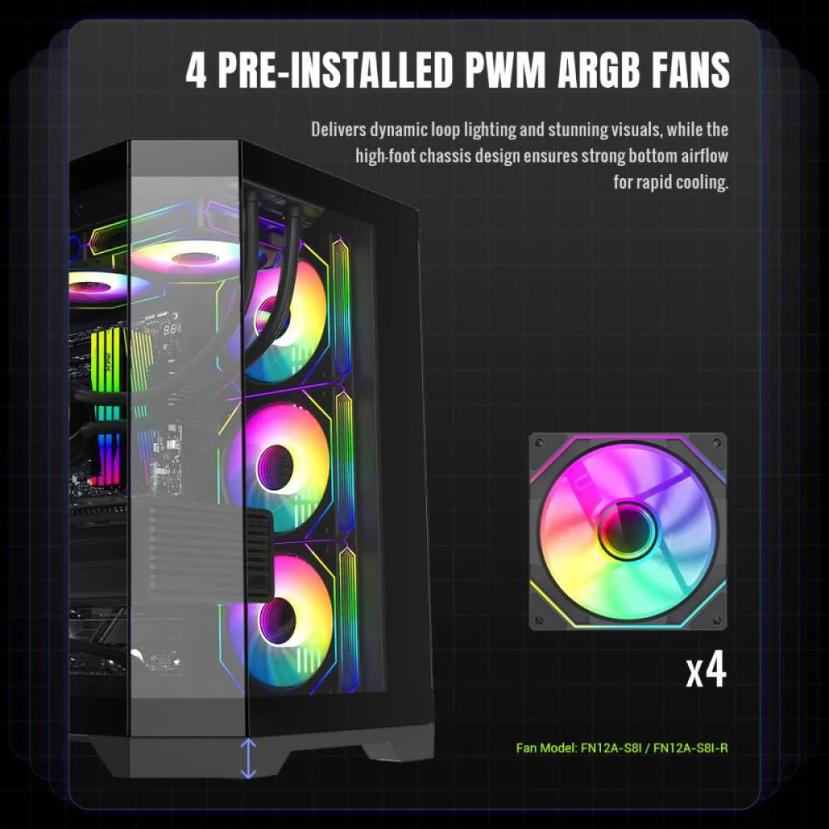 كيس كمبيوتر GameMax Hype-A أسود ATX للألعاب بزجاج مقسى مزدوج وهب ARGB ومراوح مركبة مسبقاً - Image 2