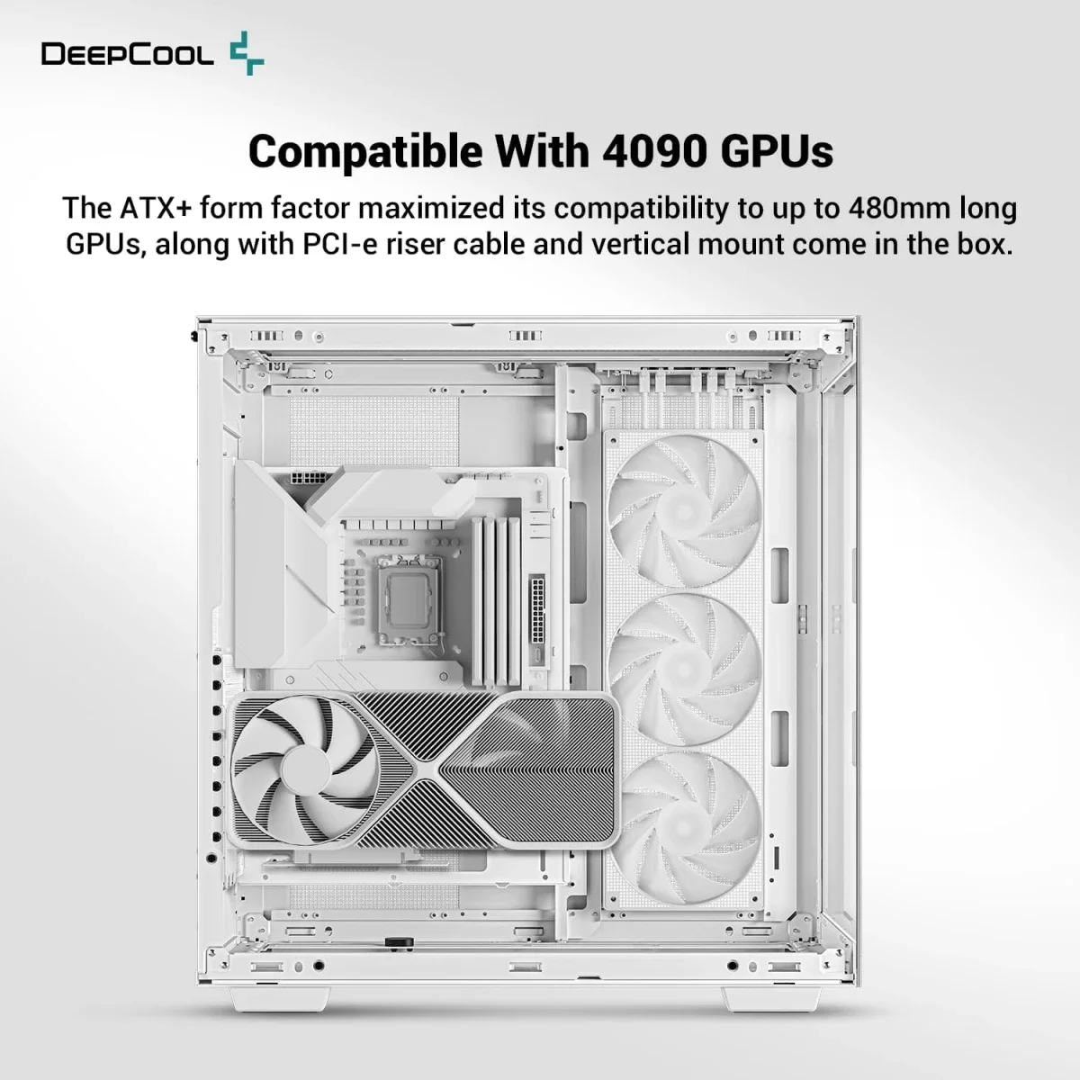 DeepCool CH780 Panoramic Dual-Chamber Full Tower Case with Tempered Glass, Vertical GPU Mount, Gen 4 Riser Cable & 3x 140mm ARGB Fans - White - Image 3