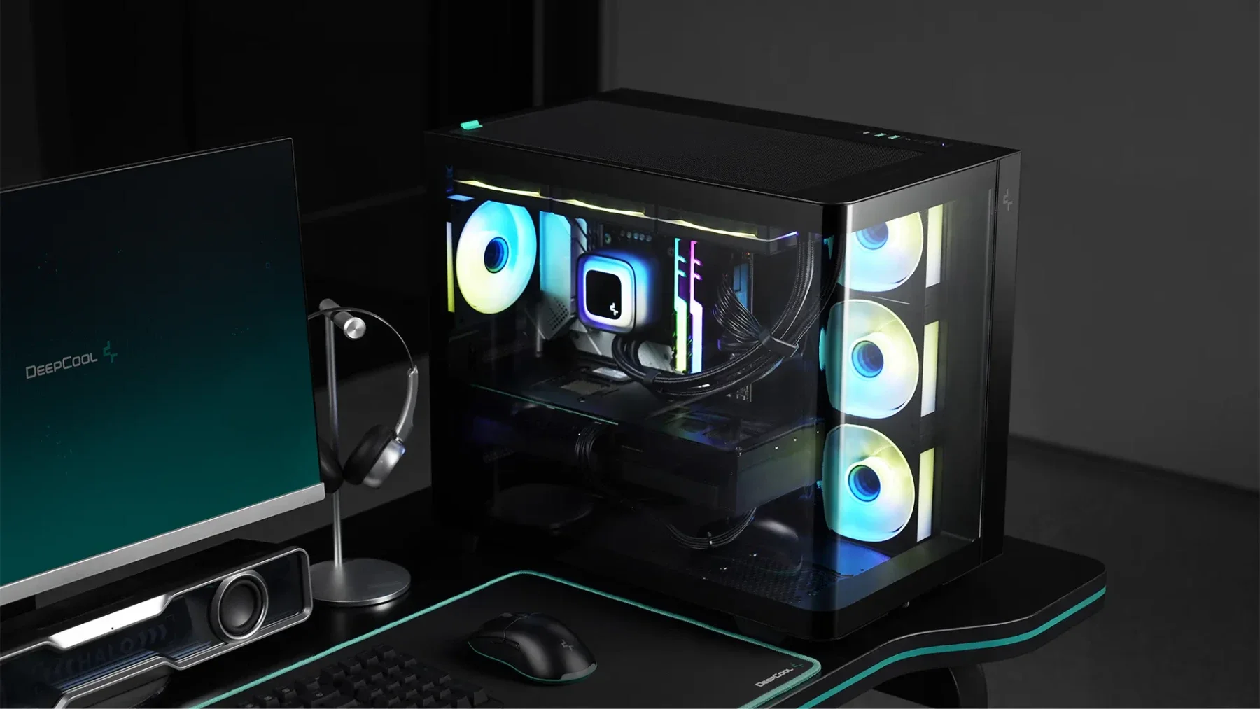 هيكل كمبيوتر DeepCool CG530U 4F بانورامي بزجاج منحني ATX ميد تاور مع 4 مراوح مثبتة مسبقًا، ثنائي الحجرة، أسود - Image 10