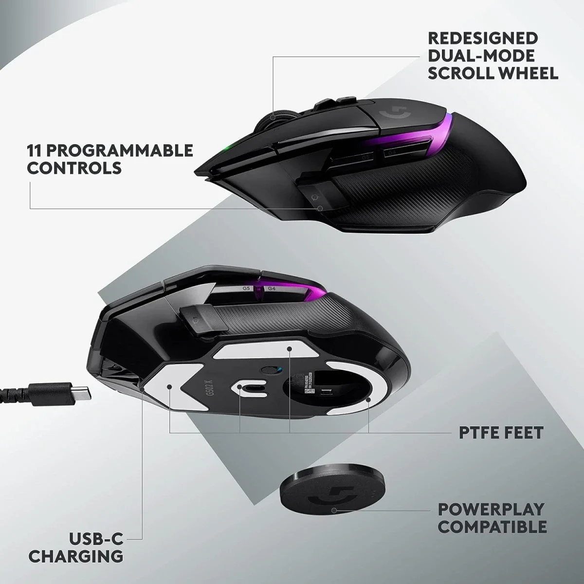 ماوس ألعاب Logitech G502 X PLUS لاسلكي بمستشعر HERO 25K، أسود - Thumbnail 8