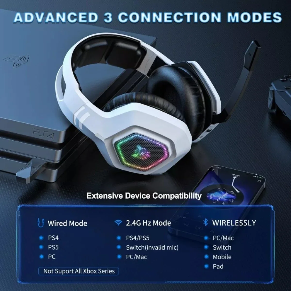 ONIKUMA B100 Tri-Mode Wireless Gaming Headset with Noise-Cancelling Mic, White - Image 9