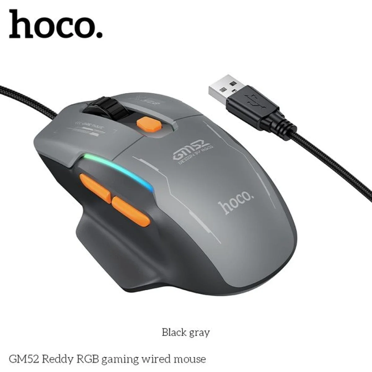 HOCO GM52 Wired Gaming Mouse 12800 DPI 1000Hz 6-Button Black/Orange - Thumbnail 5