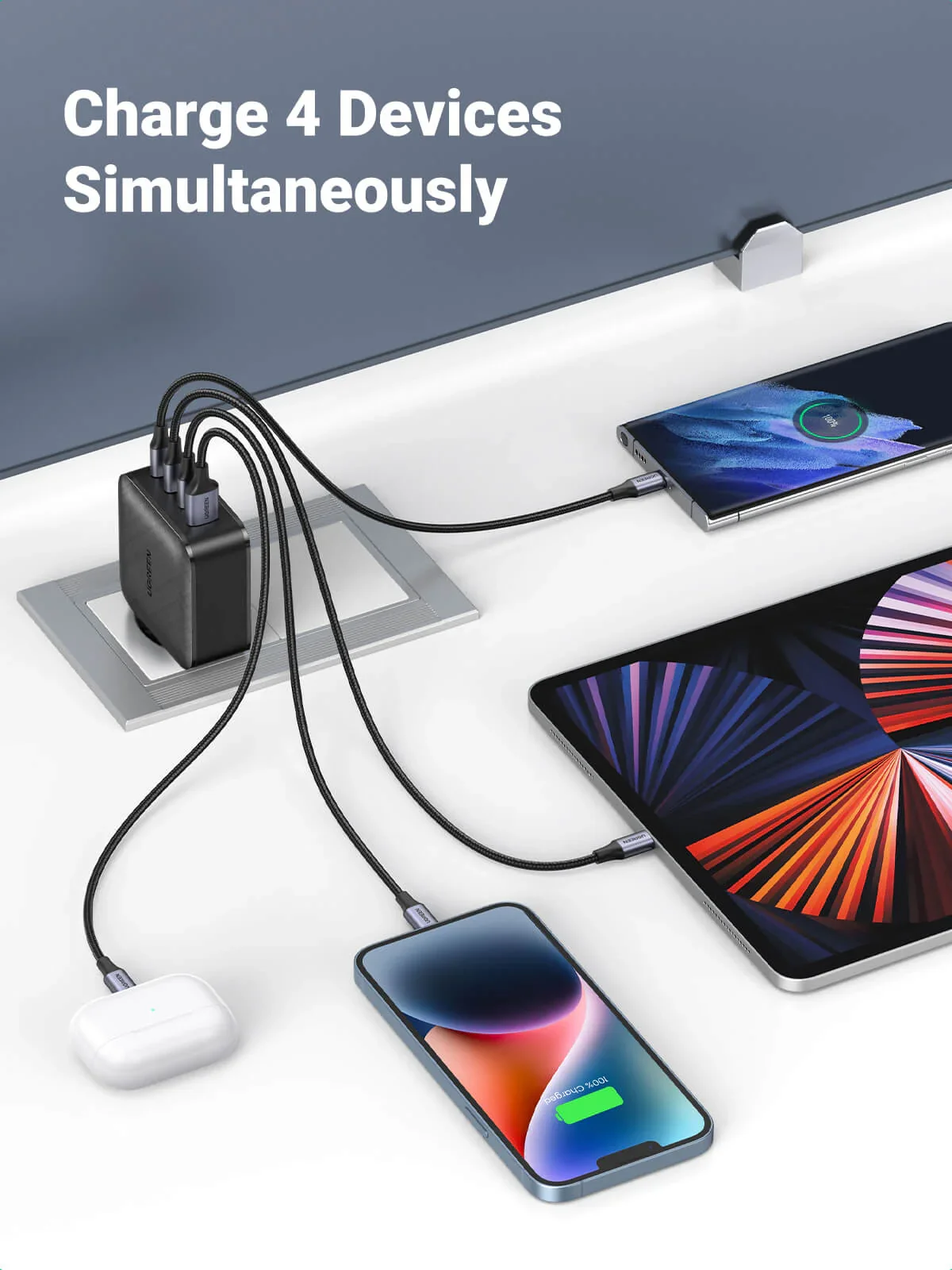 شاحن حائط Ugreen 70774 بقدرة 65 واط GaN USB-C PD مع 4 منافذ - Image 4