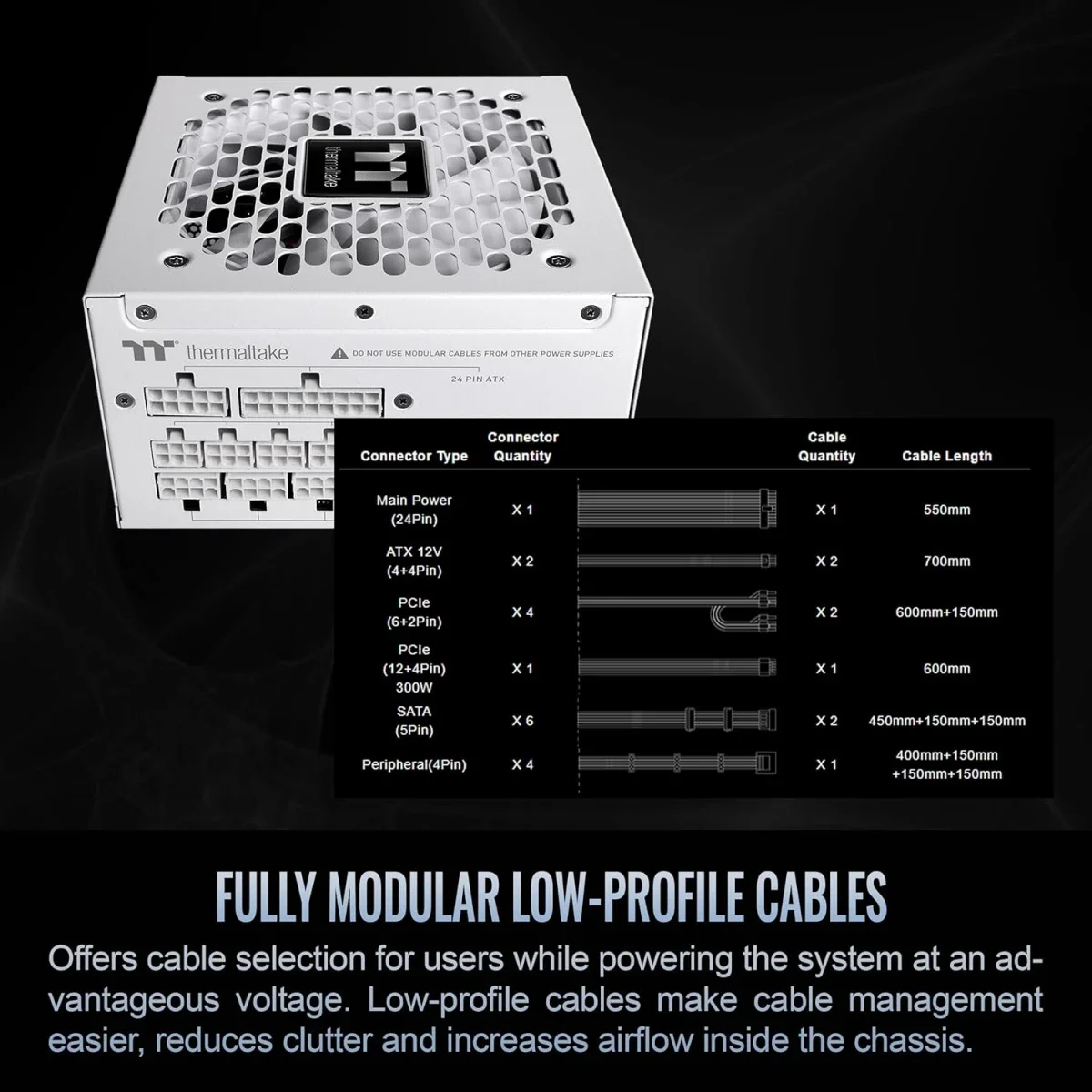Thermaltake Toughpower GT 850W ATX 3.1 80 Plus Gold Fully Modular Power Supply White - Thumbnail 5