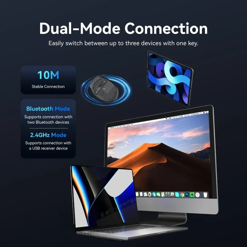 ماوس Vention KTMB0 لاسلكي مريح باتصال ثنائي الوضع – أسود - Image 8