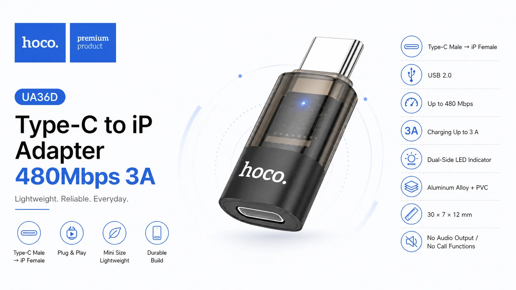 محول HOCO UA36D من Type-C إلى Lightning بسرعة 480Mbps - Image 5