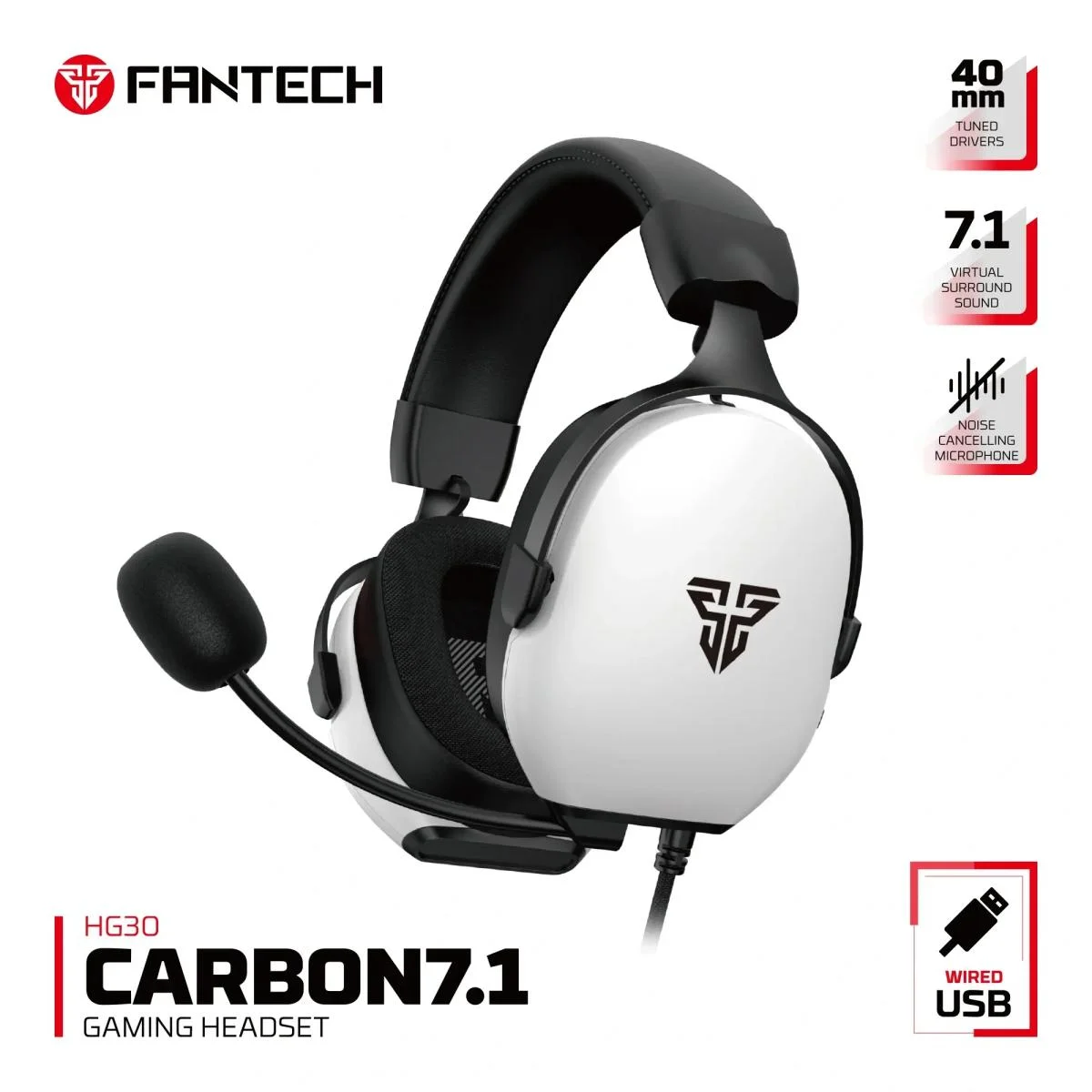Fantech HG30 Carbon 7.1 USB Wired Gaming Headset White