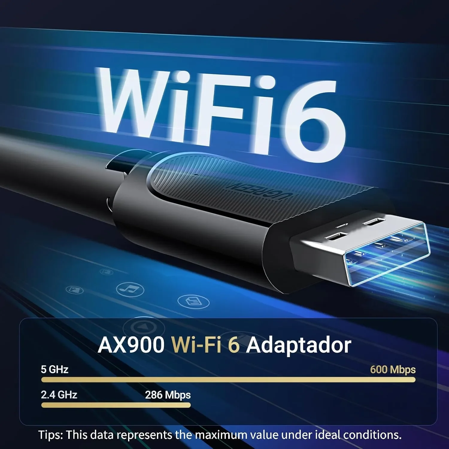 محول Wi‑Fi 6 ثنائي النطاق USB Ugreen 35265 AX900 مع هوائي عالي الكسب 6dBi - Image 4