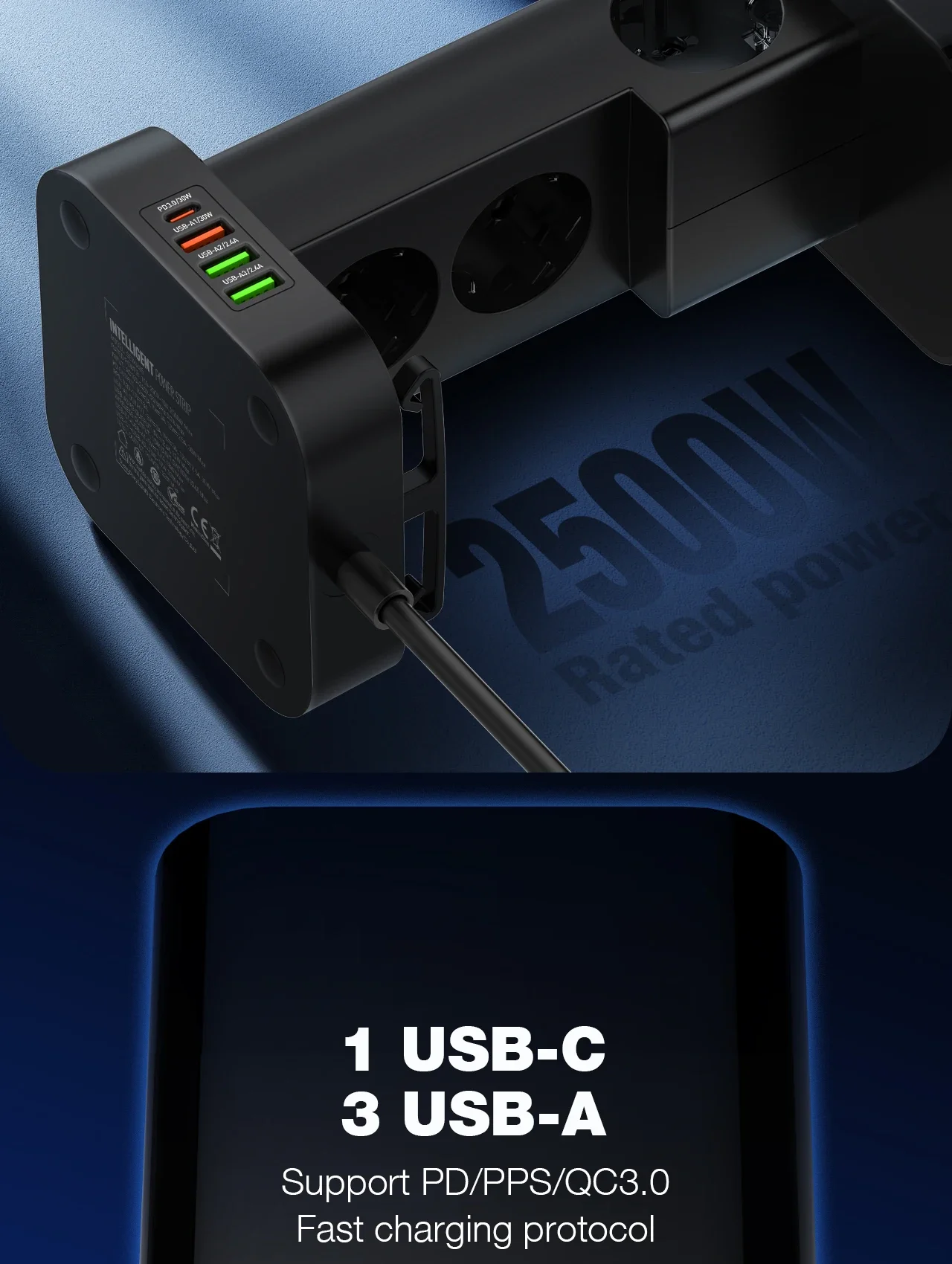 LDNIO SEW4485 2500W Tower Power Strip with 4 EU Sockets, 4 USB Ports & 15W Wireless Charger - Thumbnail 10