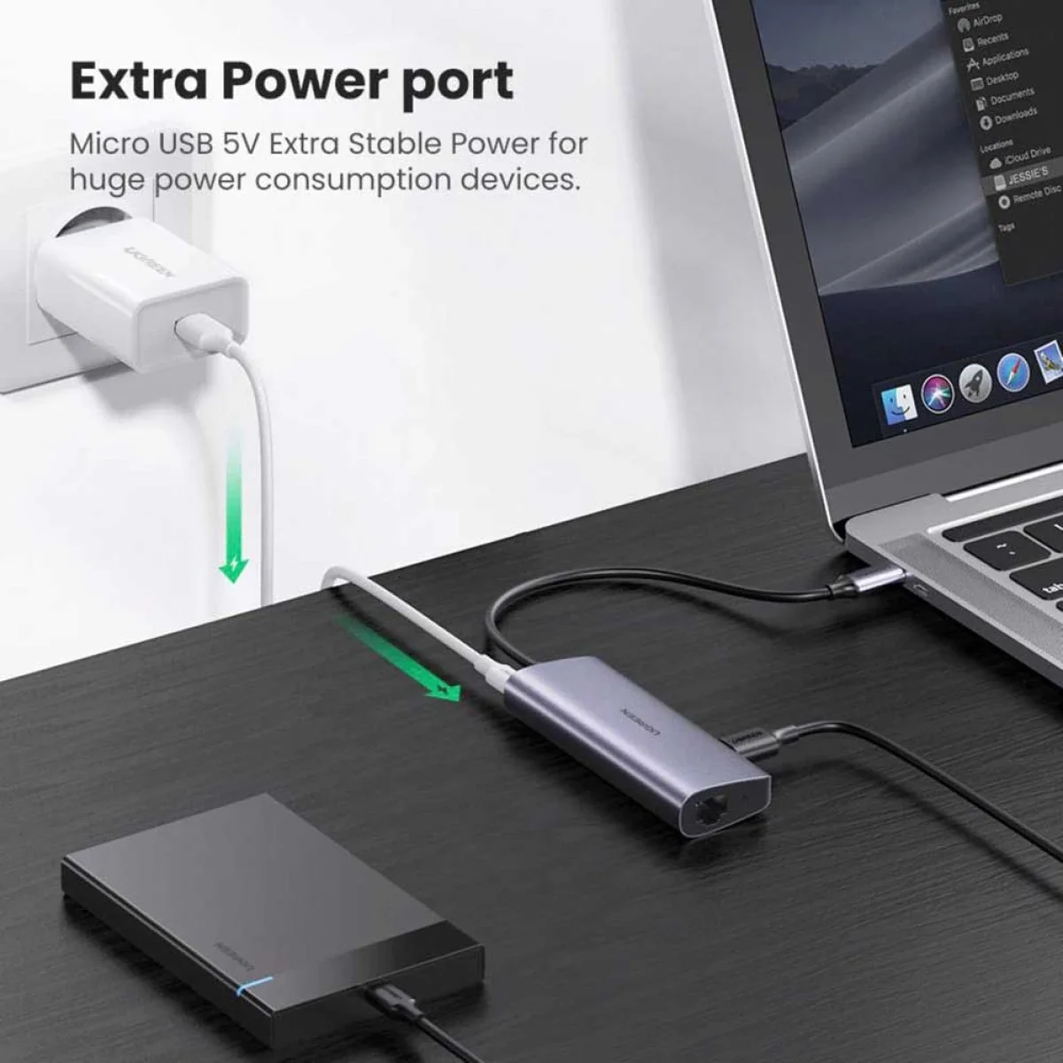 موزع Ugreen USB-C مع 3 منافذ USB 3.0 ومحول جيجابت إيثرنت - Thumbnail 5