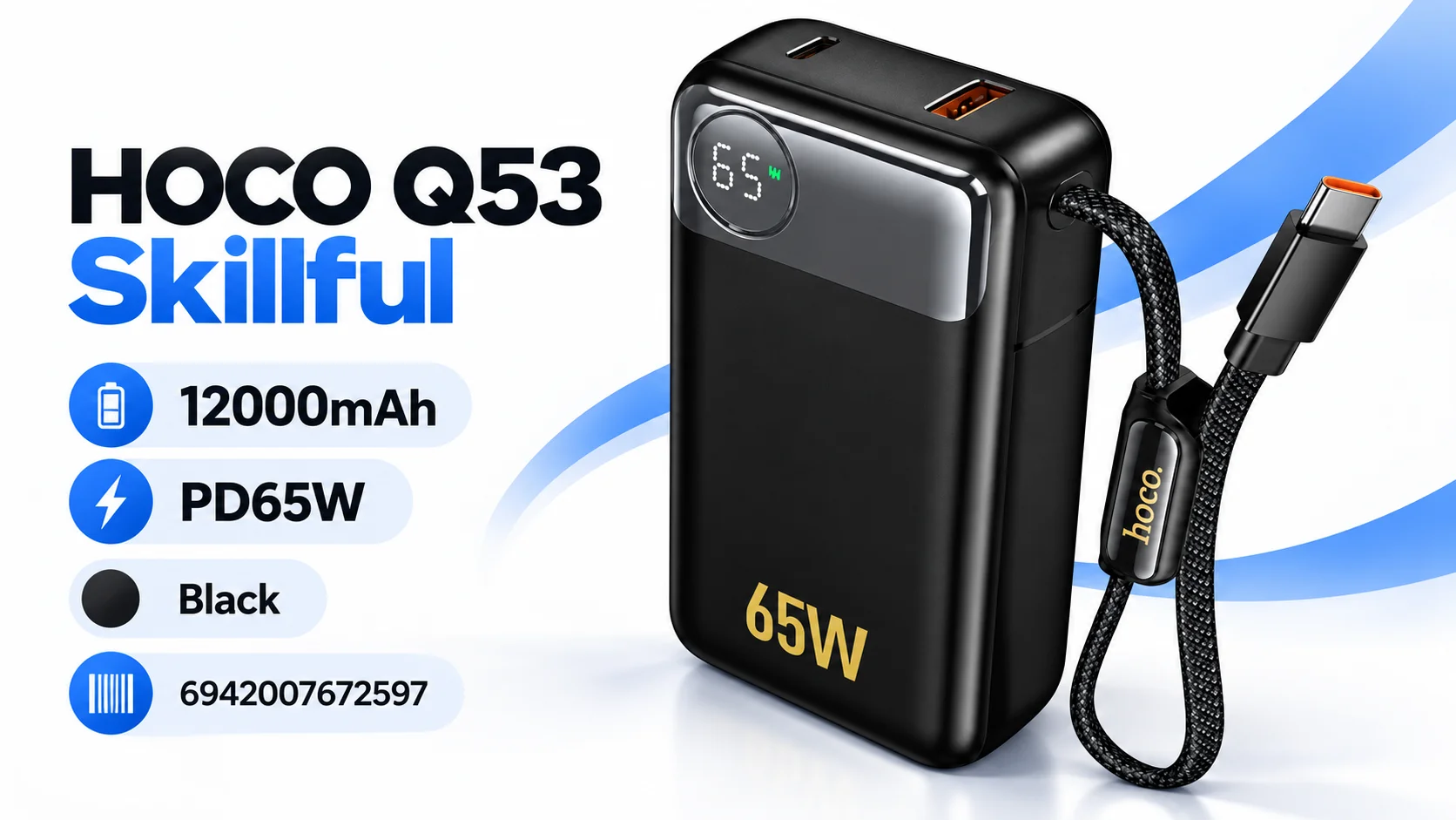 HOCO Q53 Skillful PD65W 12000mAh Power Bank - Black - Thumbnail 8