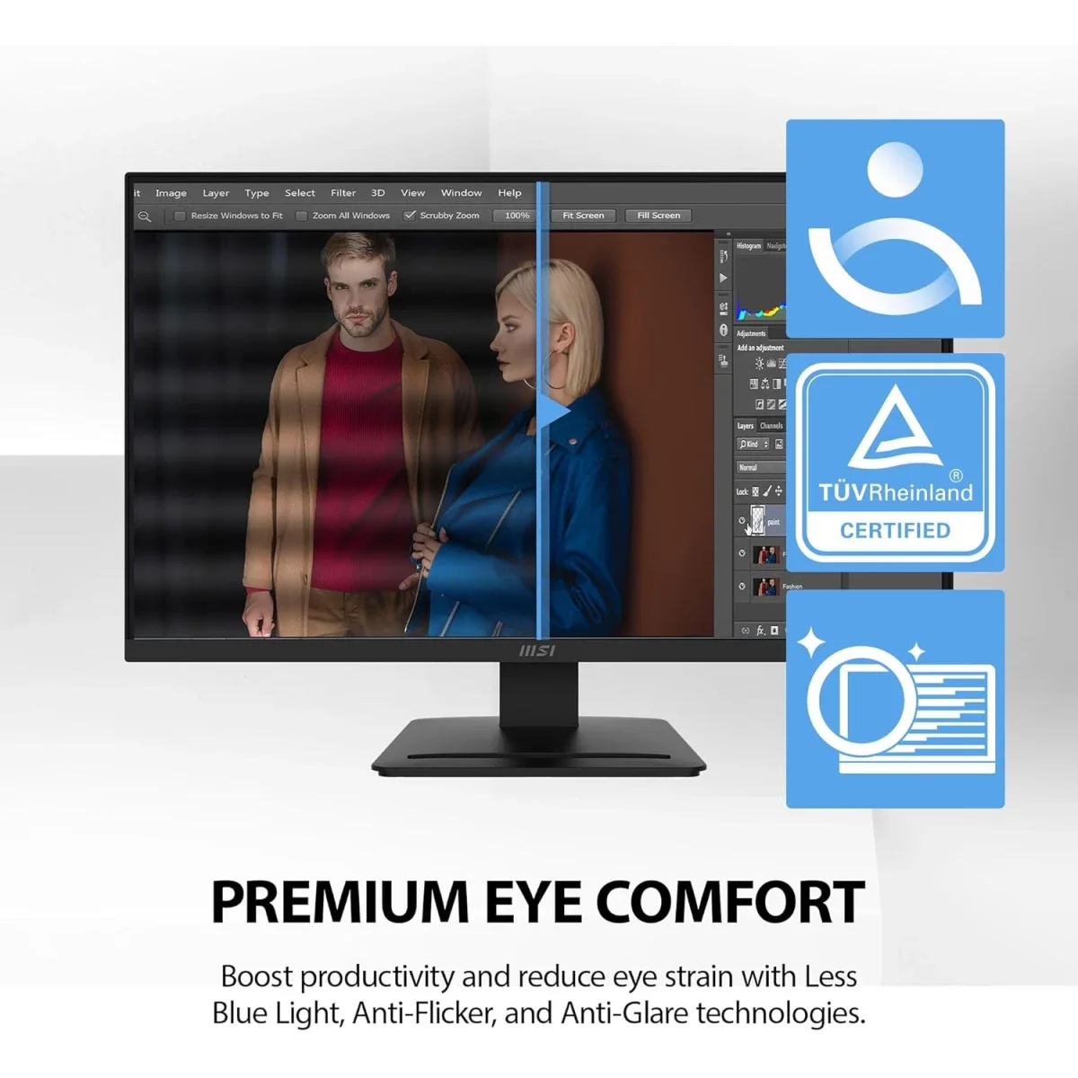 شاشة MSI 27 إنش IPS Full HD بتردد 144Hz واستجابة 1ms، Less Blue Light PRO، سماعات مدمجة، تعديل الميل، VESA، HDMI وDP - أسود - PRO MP273 E14A - Thumbnail 7